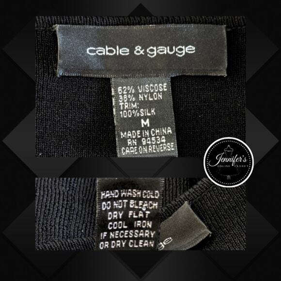 Cable and Gauge Black Double Silk Chiffon Ruffle Short Sleeve Sweater Top Medium - Picture 8 of 10